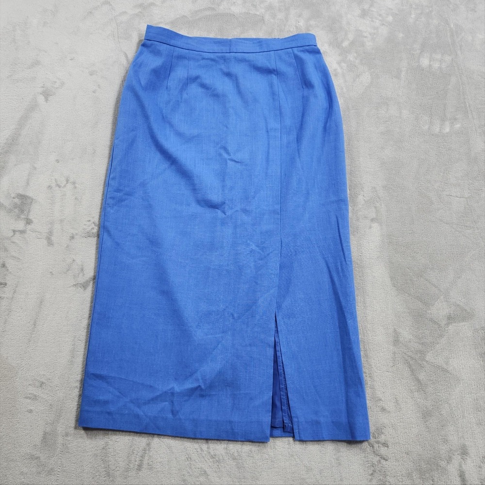Vintage Requirements Skirt Womens 14 Blue Solid Pencil Midi Lined Slit Office